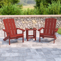 Flash Furniture JJ-C14501-2-T14001-RED-GG 2 Pack Charlestown All-Weather Poly Resin Wood Adirondack Chairs with Side Table in Red